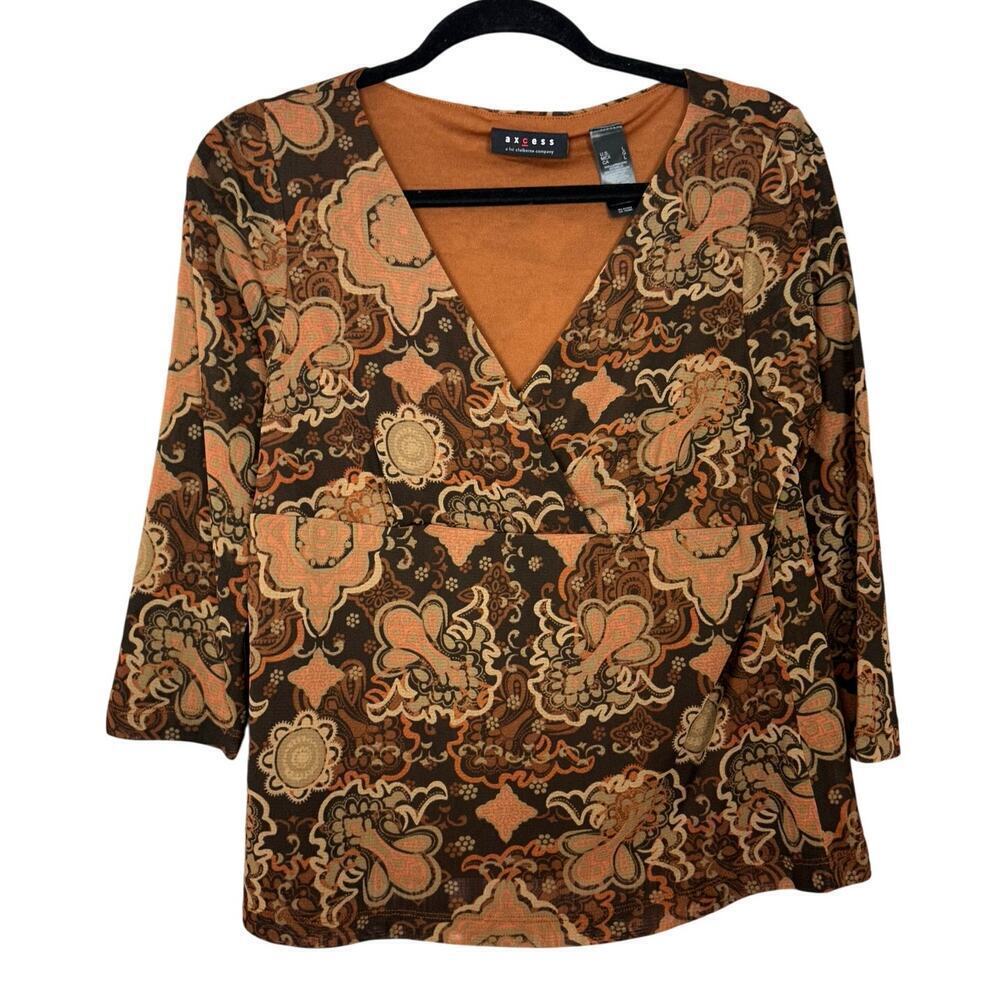 Axcess Top VTG Y2K Baby Doll Top Brown Goblincore Bohemian Womens Size Large